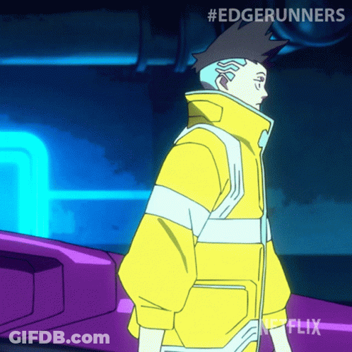 Man In Yellow Jacket In Front Of Purple Object With Netflix GIF
