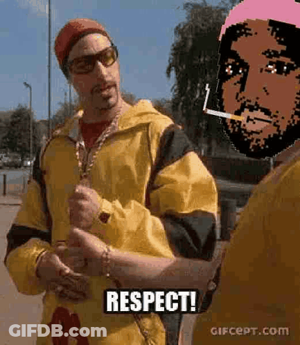 Man In Yellow Jacket Next To Pink Hat Smoking Cigarette GIF