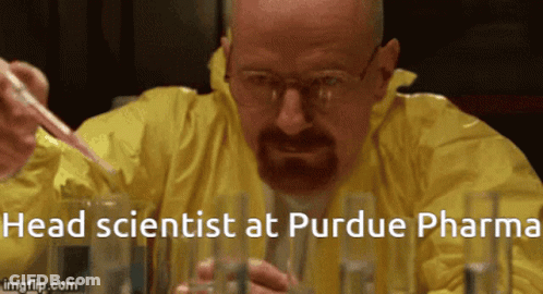 Man In Yellow Jacket Pouring Liquid Into Beaker Head Scientist At Purdue Pharma GIF