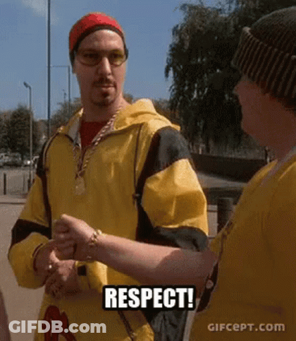 Man In Yellow Jacket Shaking Hands Saying Respect GIF