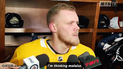 Man In Yellow Jets Jersey Saying I'm Thinking Malaise GIF