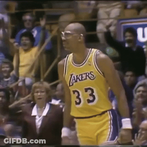 Man In Yellow Lakers Jersey Number 33 GIF