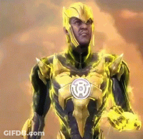 Man In Yellow Lantern Costume Holding Yellow Object GIF