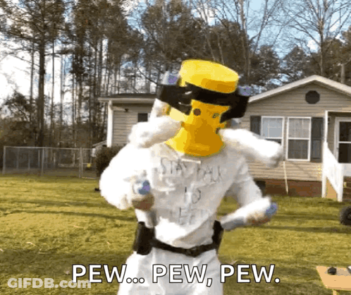 Man In Yellow Mask Saying Pew Pew Pew GIF
