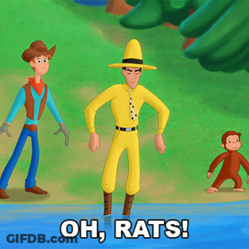 Man In Yellow Outfit Standing In Water Saying Oh Rats GIF