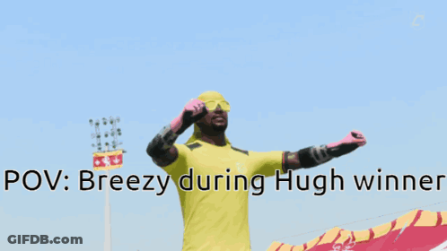 Man In Yellow Pov Breezy During Hugh Winner GIF