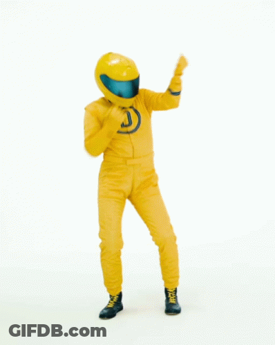 Man In Yellow Racing Suit Dancing Oh Yeah GIF
