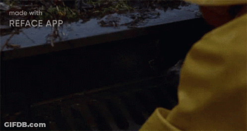 Man In Yellow Raincoat Peeking From Manhole GIF
