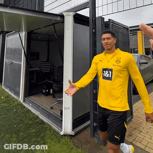 Man In Yellow Shirt 7 & 1 GIF