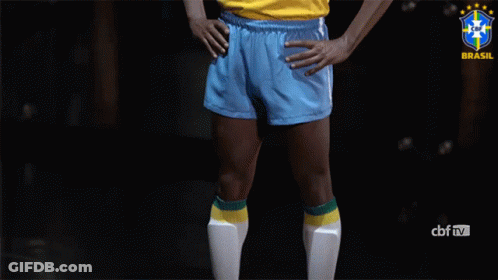 Man In Yellow Shirt And Blue Shorts Hands On Hips Brasil GIF