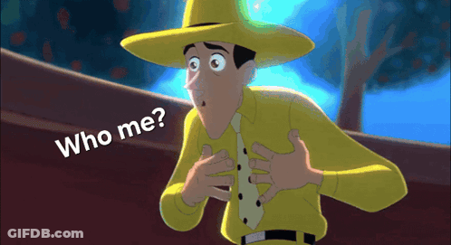 Man In Yellow Shirt And Tie Asking Who Me GIF