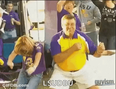 Man In Yellow Shirt Dancing With Woman In Purple Shirt Lsudbu GIF