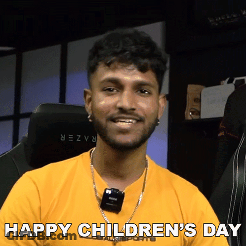 Man In Yellow Shirt Happy Children's Day GIF
