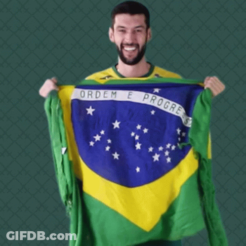 Man In Yellow Shirt Holding Brazilian Flag GIF