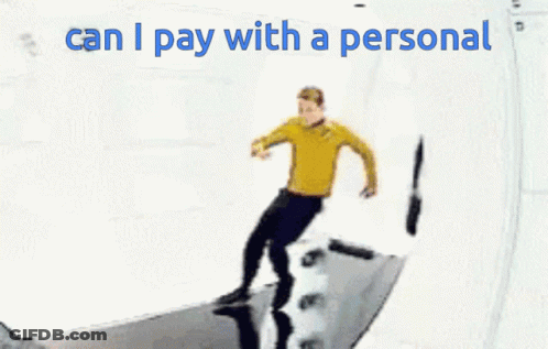 Man In Yellow Shirt Jumping Saying Can I Pay With A Personal GIF