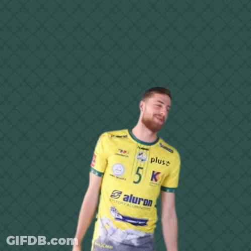 Man In Yellow Shirt Number 5 Arms Outstretched GIF