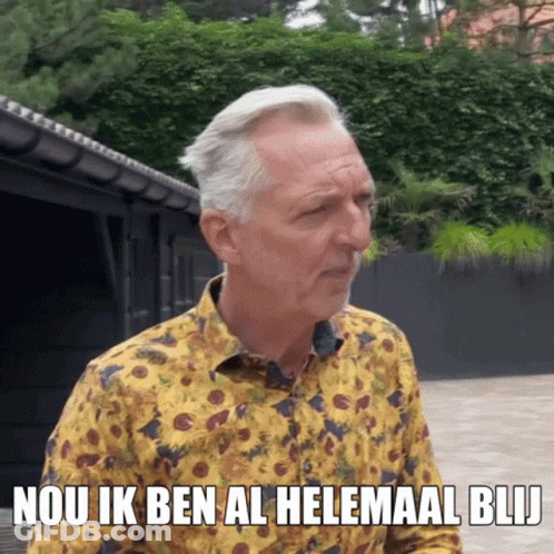 Man In Yellow Shirt Says Nou Ik Ben Al Helemaal Blij GIF