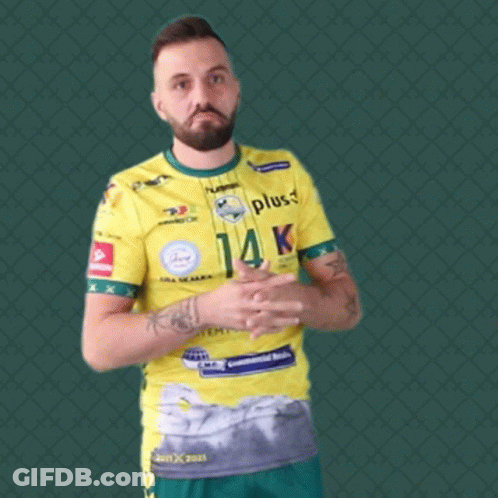 Man In Yellow Shirt With Number 14 GIF