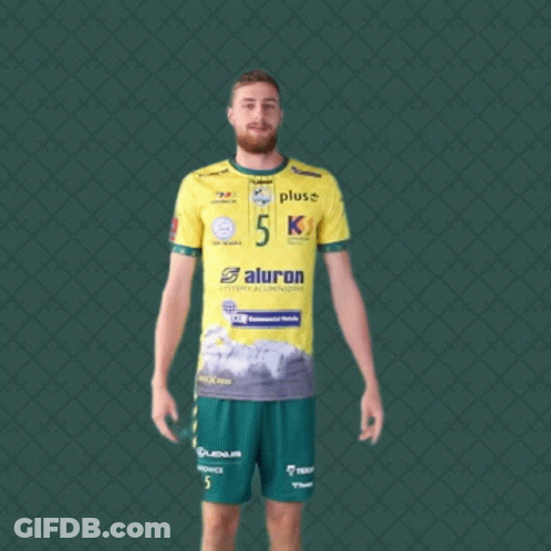 Man In Yellow Shirt With Number 5 Arms Outstretched GIF