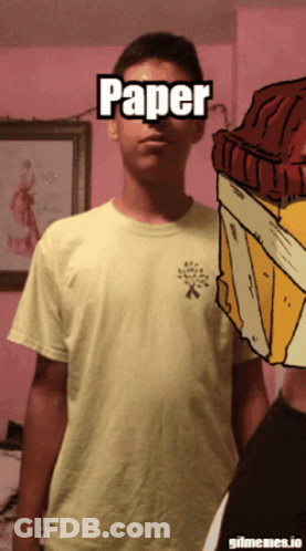 Man In Yellow Shirt With Paper On Forehead GIF