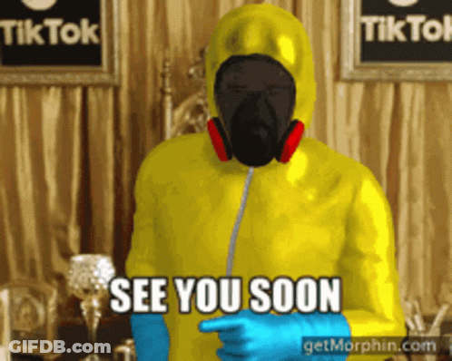 Man In Yellow Suit And Gas Mask Says See You Soon GIF