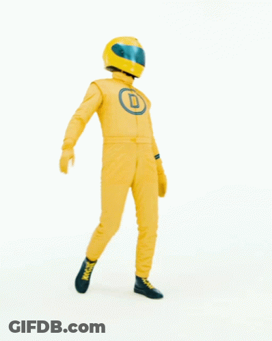 Man In Yellow Suit And Helmet In Front Of Problem Sign GIF