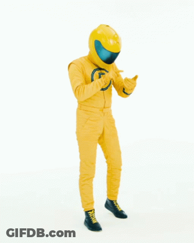 Man In Yellow Suit And Helmet Says Hit Me Up GIF