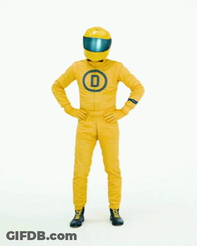 Man In Yellow Suit With Helmet Hands On Hips Saying Mhhh GIF