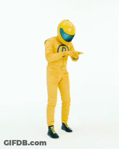 Man In Yellow Suit With Helmet Saying Drop Me A Line GIF