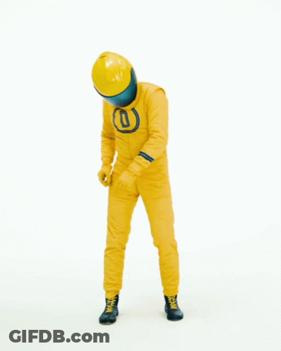 Man In Yellow Suit With Helmet Saying Good Vibes GIF
