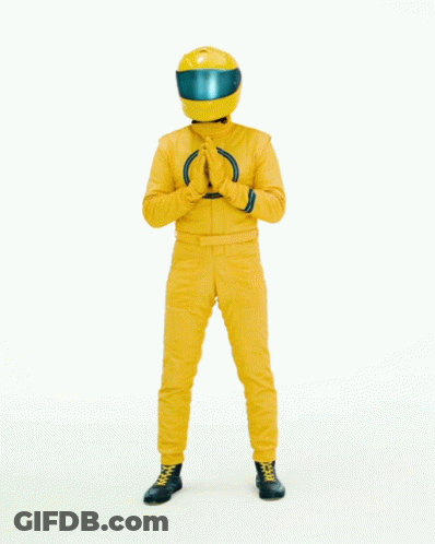 Man In Yellow Suit With Helmet Saying Thanks GIF