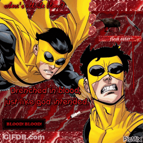 Man In Yellow Superhero Costume Saying Blood Blood GIF