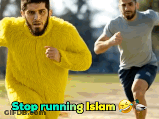 Man In Yellow Sweater Running With Man In Grey Shirt GIF