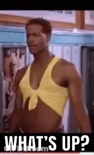 Man In Yellow Tank Top Saying What's Up GIF