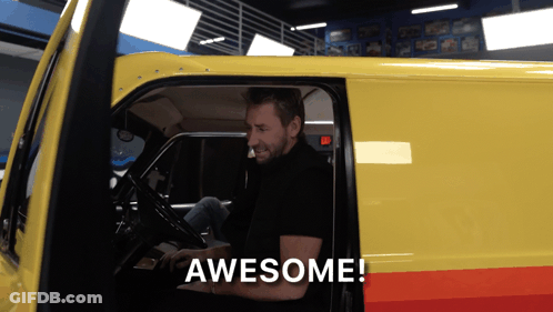 Man In Yellow Van Saying Awesome GIF