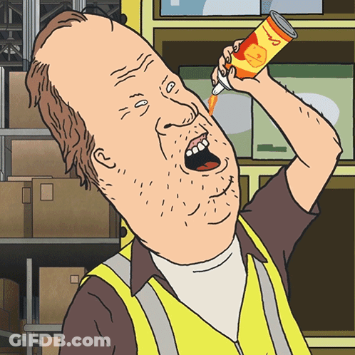 Man In Yellow Vest Drinking From Can Saying A GIF