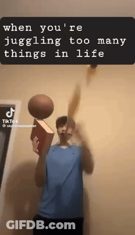 Man Juggling Basketball On Book Saying When You Re Juggling Too Many Things In Life GIF