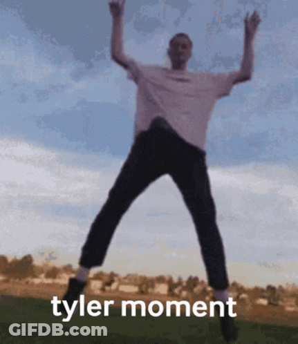 Man Jumping In Air Saying Tyler Moment GIF