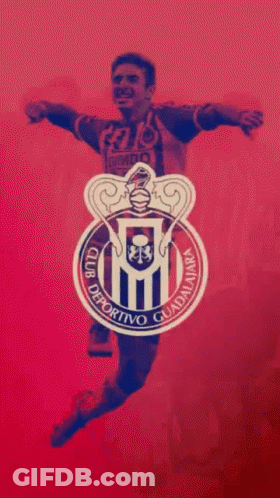 Man Jumping In Front Of Guadalajara Crest GIF