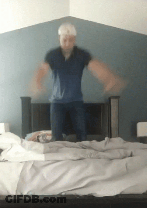 Man Jumping In The Bed Before Nap Time GIF