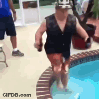 Man Jumping Into Pool With Cowboy Hat GIF