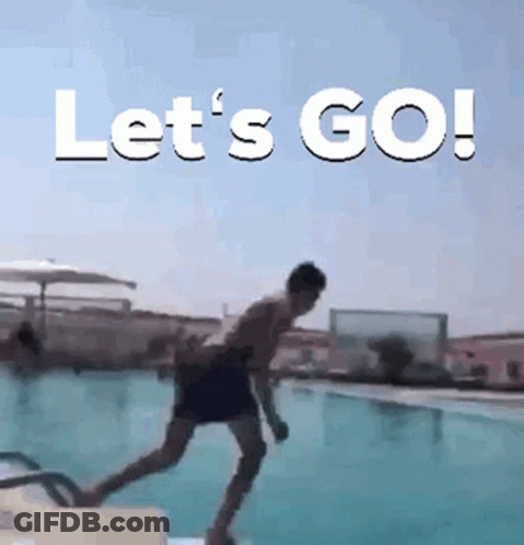 Man Jumping Into Swimming Pool Let's Go GIF