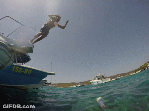 Man Jumping Into Water From Boat Saying 152 Bo GIF