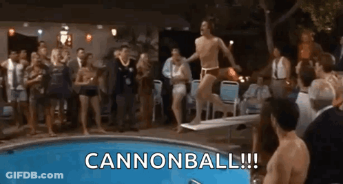Man Jumping Off Diving Board Crowd Watching GIF