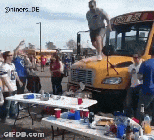 Man Jumping Off School Bus GIF