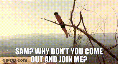 Man Jumping Off Tree Branch Sam Why Don't You Come Out And Join Me GIF