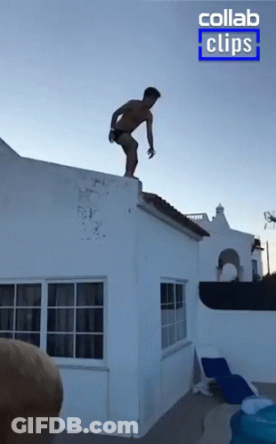 Man Jumping Off White Building With Collab Clips GIF