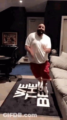Man Jumping On Rug Saying We The Best GIF