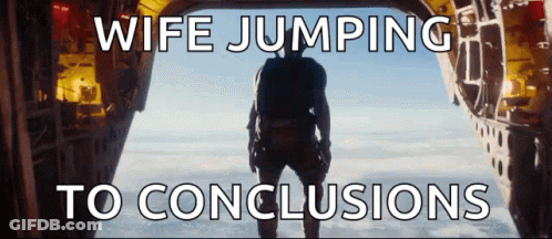 Man Jumping Out Of Airplane Saying Wife Jumping To Conclusions GIF