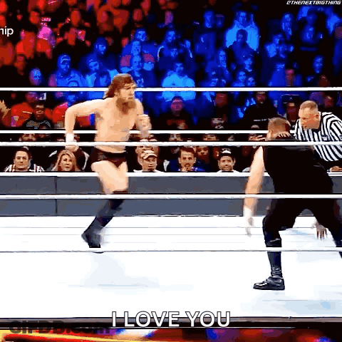 Man Jumping Out Of Wrestling Ring Saying I Love You GIF